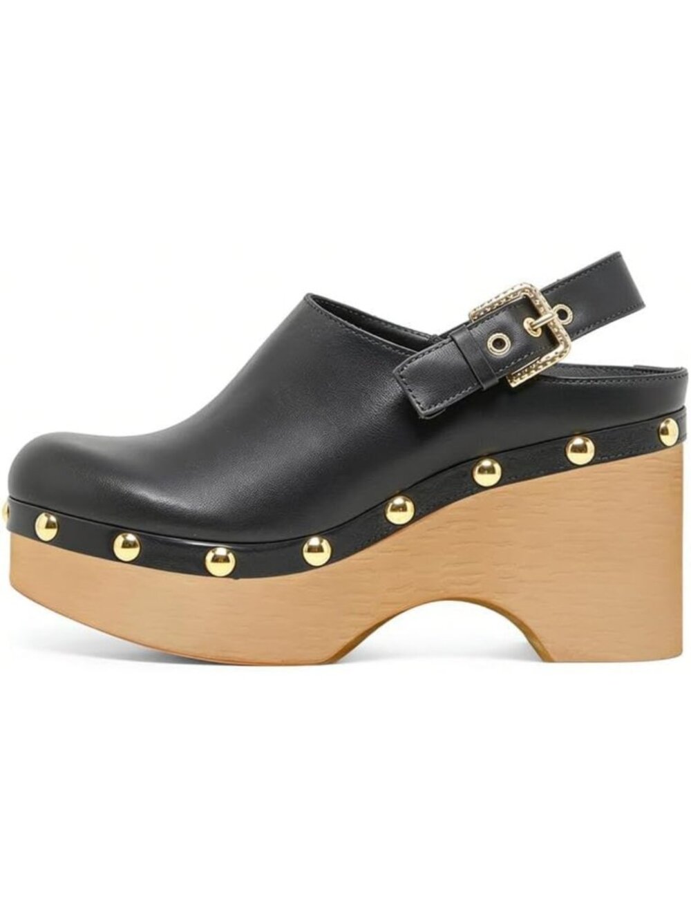 Stylish Studded Platform Clogs for Women - Retro Closed Toe Wedge Heels, Slip-On